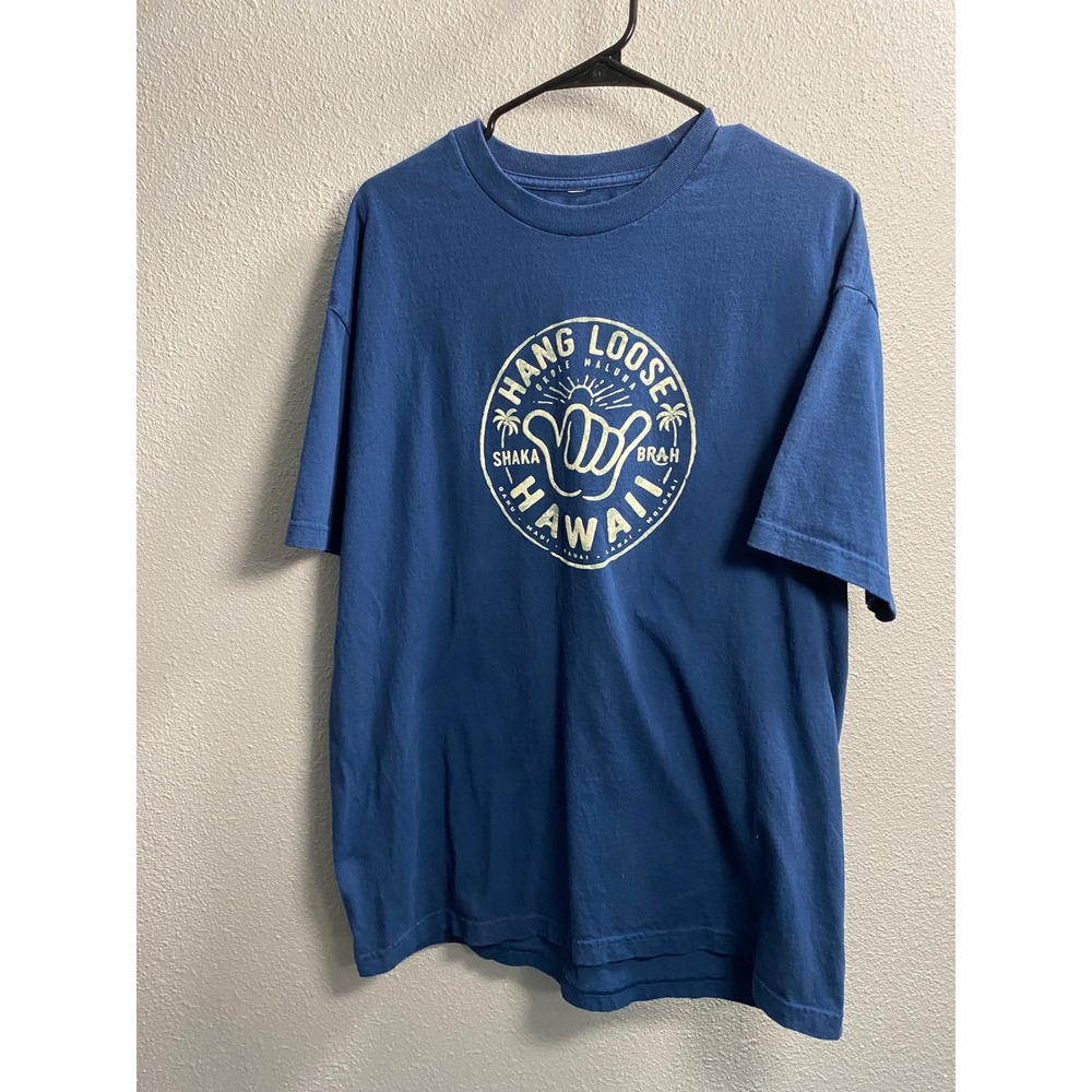 Hang Loose Hawaii Shaka Brah Blue Graphic T-Shirt Mens XL Short Sleeve Tee